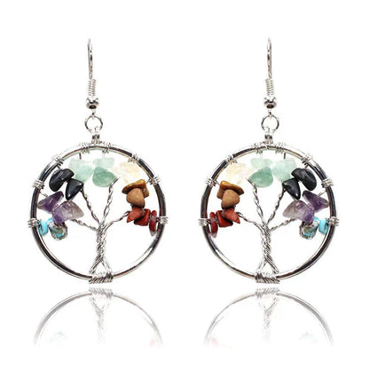 Lucky Tree Colorful Natural Crystal Stone Korean Style Necklace Silver Chain Hausofjb