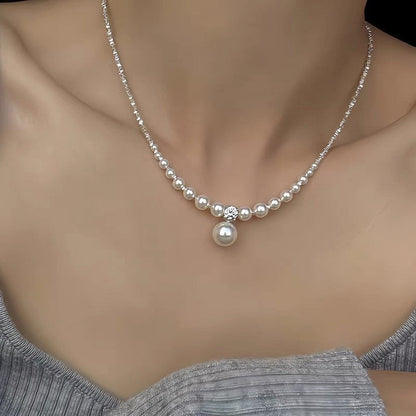 Womens Minimalist Pearl Design Clavicle Chain Necklace Premium Jewelry Hausofjb