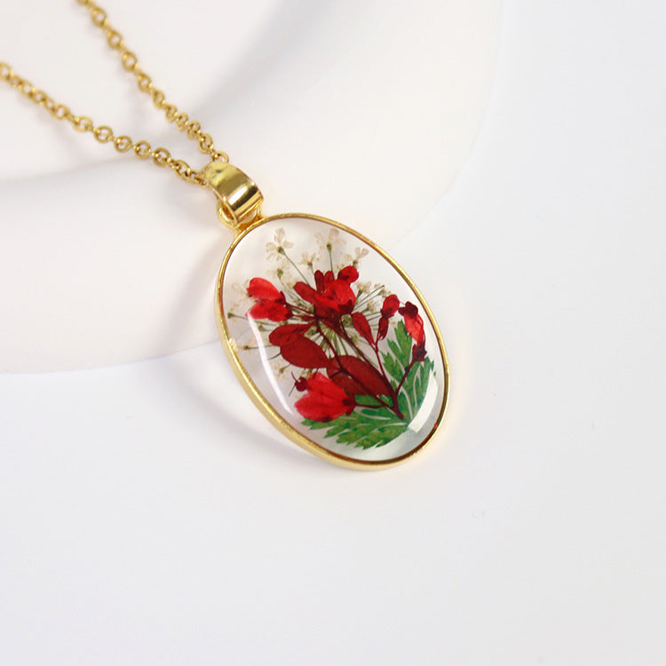 Preserved Flower Necklace Epoxy Resin Jewelry French Retro Style Hausofjb