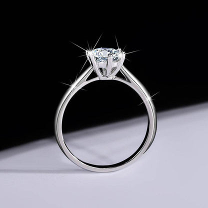 S925 Classic 6-Prong Moissanite Engagement Ring, 0.5–3ct Round Cut D-Grade VVS Certified Solitaire, Sterling Silver Wedding Gift for Her Him
