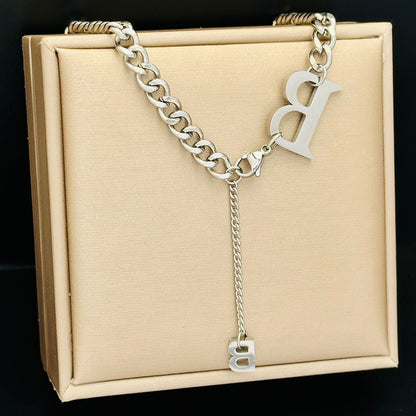 Personalized Titanium Steel Unisex Hip Hop Big Letter Necklace Hausofjb