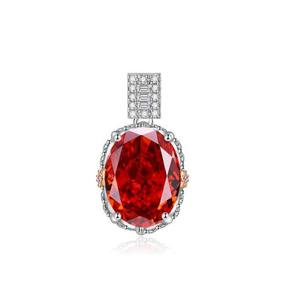 Multicolor Ice Flower Cut Oval CZ Pendant Necklace, 10*14mm 8A Cubic Zirconia, Two-Tone Pave CZ Halo with Pavé Top Frame, Adjustable Chain, Dainty Luxe
