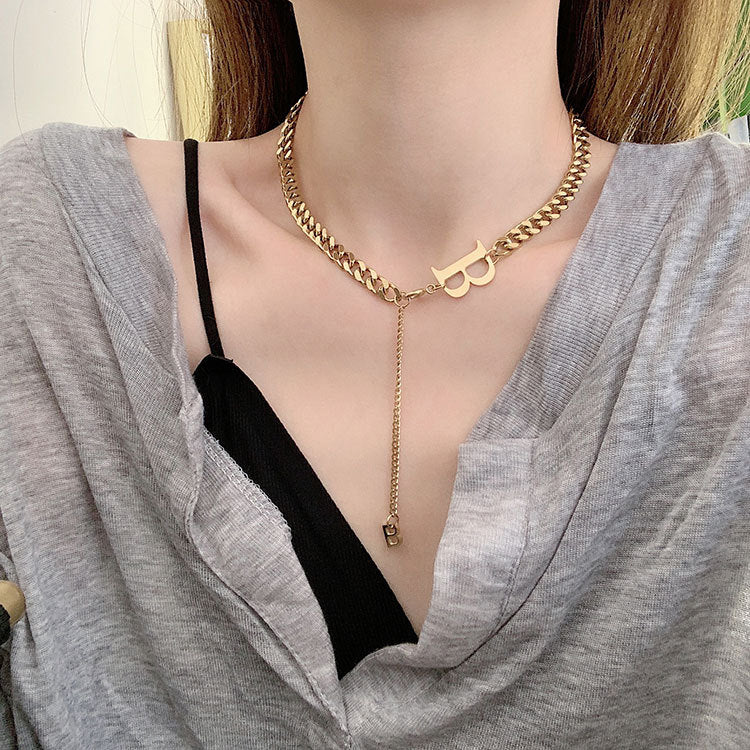 Personalized Titanium Steel Unisex Hip Hop Big Letter Necklace Hausofjb