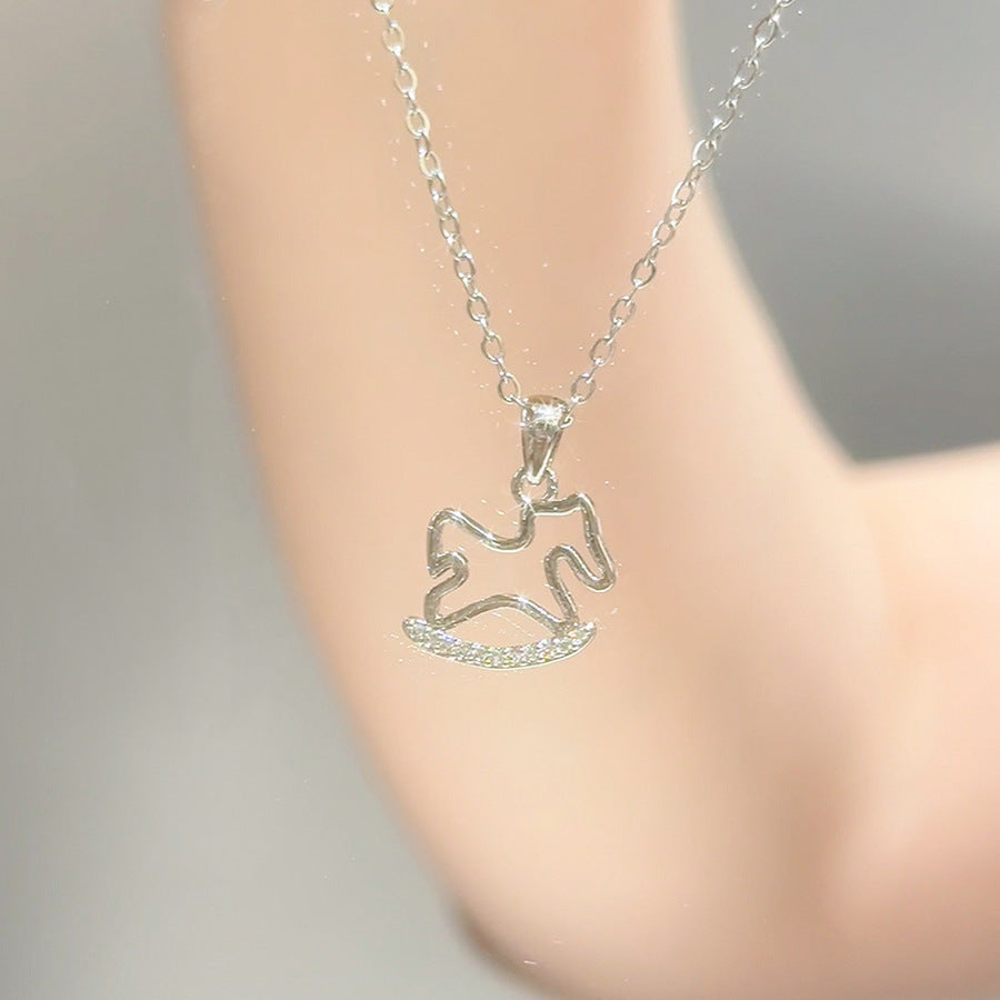Women's White Chalcedony Titanium Steel Necklace Bow Design High Grade Classic Hausofjb