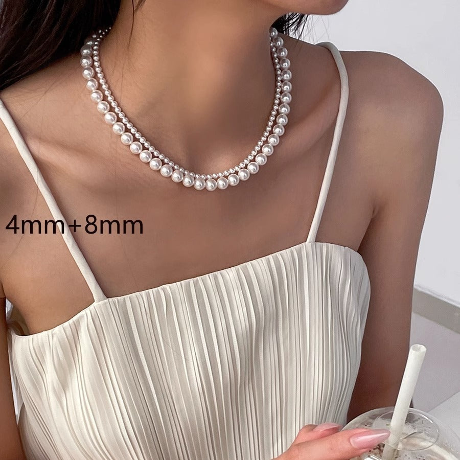 Removable Twin Pearl Necklace Titanium Steel Vintage Casual Style Japan Korea Hausofjb