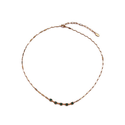 Malachite Electroplated Round Necklace Retro Fashion Jewelry Copper Zircon Hausofjb