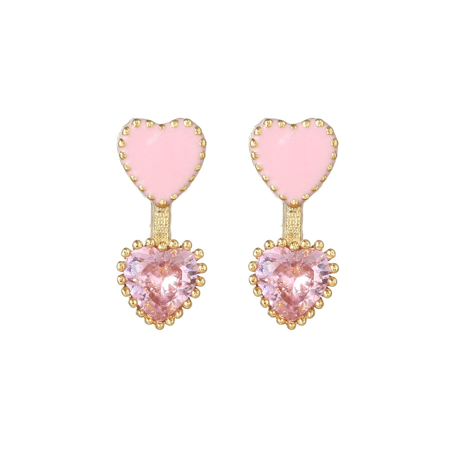 16 Pairs Pink Heart Stud Hoop Huggies Drop Earrings Set, 18K Gold Plated Stacking CZ & Pearl Designs, Planet Snowflake Moon Star | Cubic Zirconia