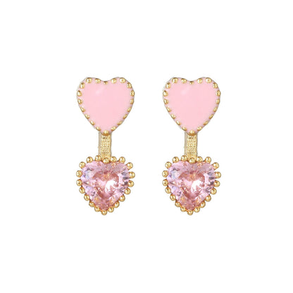 16 Pairs Pink Heart Stud Hoop Huggies Drop Earrings Set, 18K Gold Plated Stacking CZ & Pearl Designs, Planet Snowflake Moon Star | Cubic Zirconia