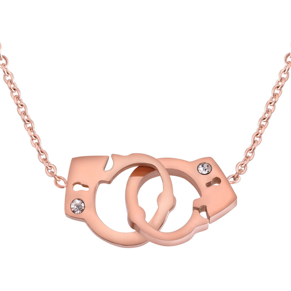 Women Titanium Steel Interlocking Handcuffs Necklace Set Fashion Jewelry Hausofjb