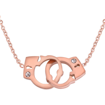 Women Titanium Steel Interlocking Handcuffs Necklace Set Fashion Jewelry Hausofjb