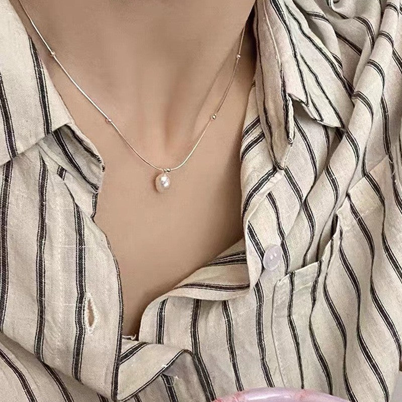 Womens Minimalist Pearl Design Clavicle Chain Necklace Premium Jewelry Hausofjb