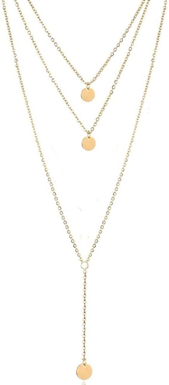 Layered Long Coin Necklace Set Gold and White Alloy European American Style Hausofjb