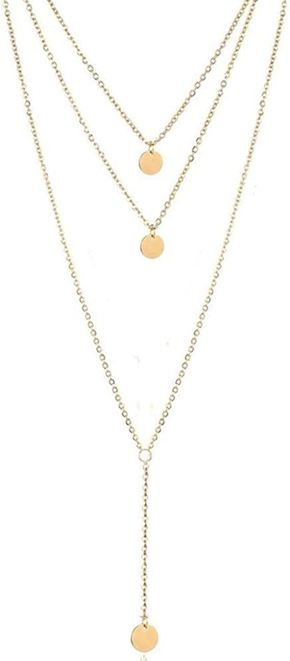 Layered Long Coin Necklace Set Gold and White Alloy European American Style Hausofjb