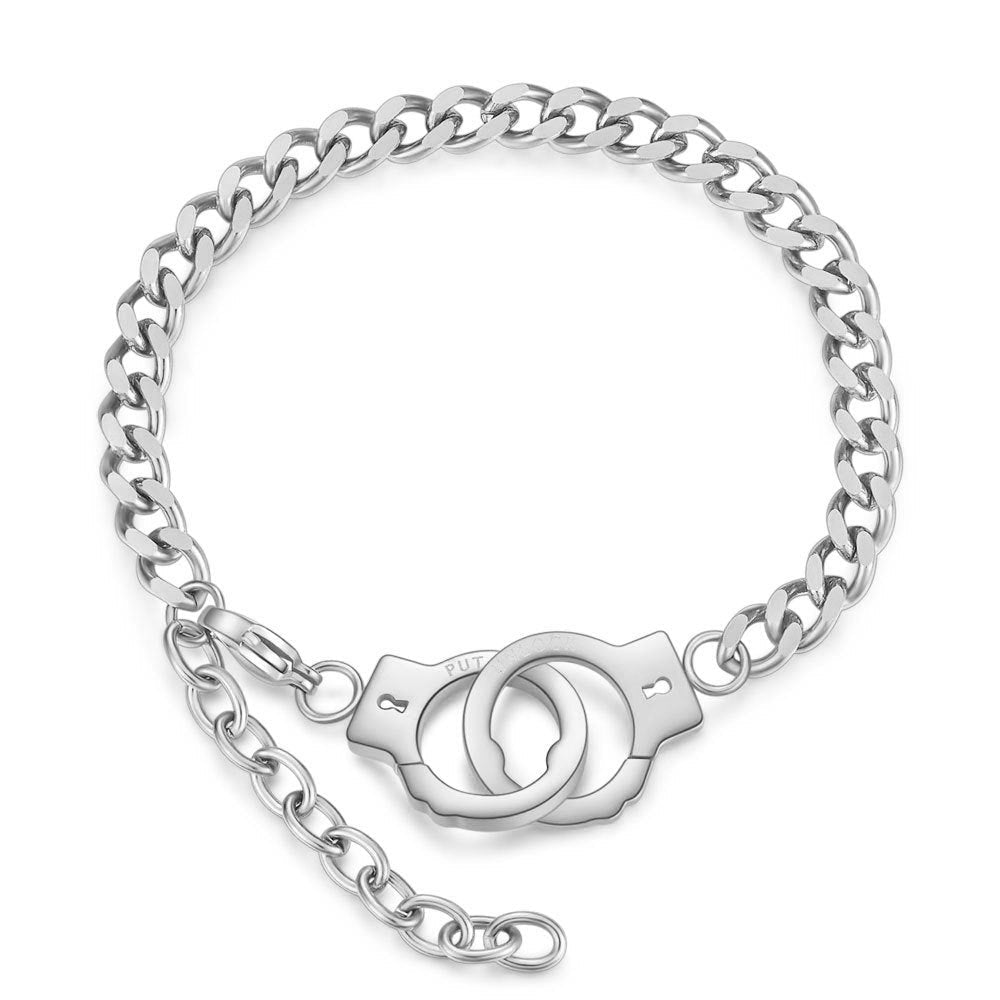 Women Titanium Steel Interlocking Handcuffs Necklace Set Fashion Jewelry Hausofjb