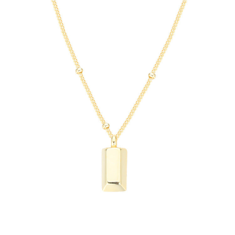 Women's Gold Bar Necklace Square Pendant Korean Style Light Luxury Hausofjb
