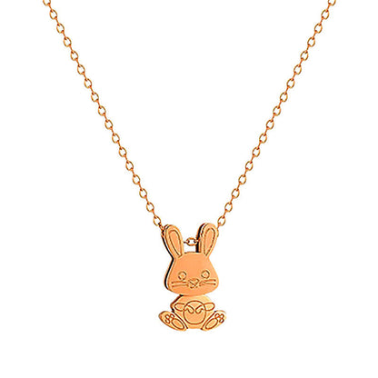 Movable Bunny Zodiac Necklace Titanium Steel for Women Hausofjb