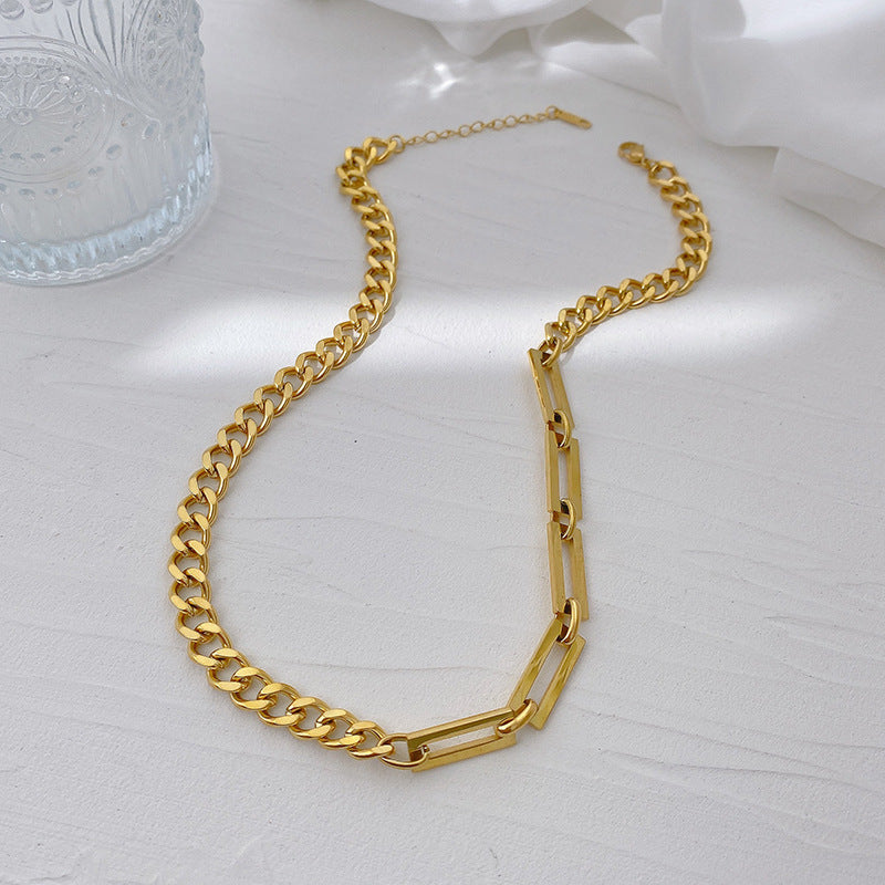 Womens Titanium Steel Stitching Chain Necklace Hip Hop Style Jewelry Hausofjb