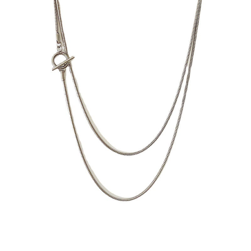 Titanium Steel Snake Bones Chain Necklace With Line Buckle Design European Style Hausofjb