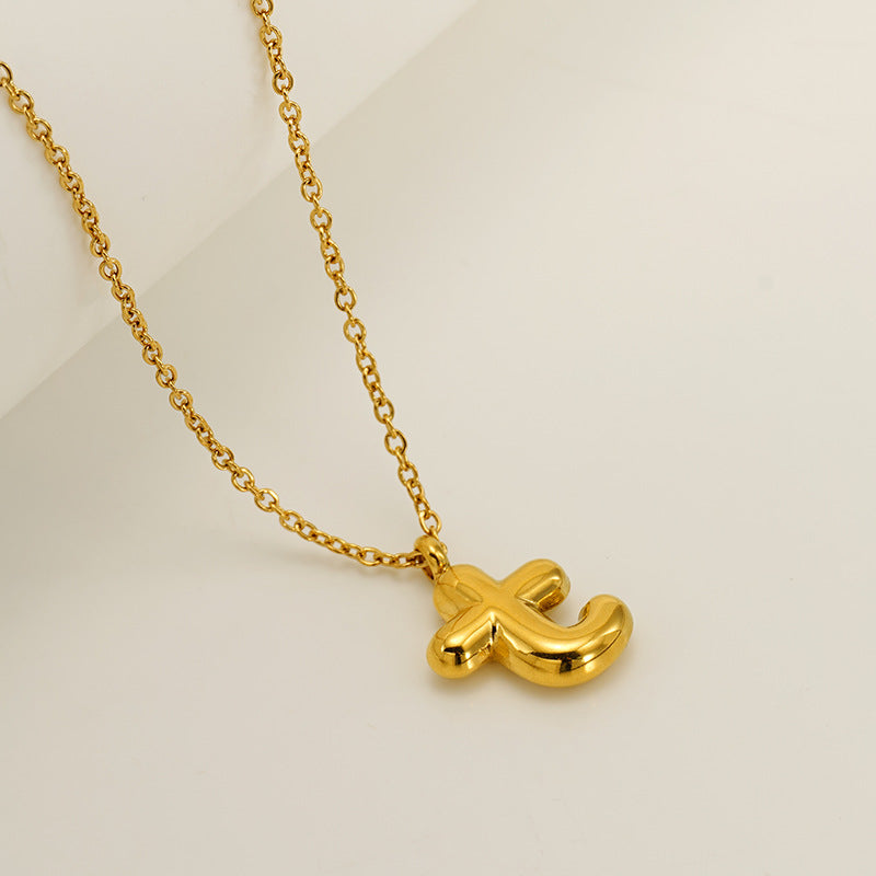 English Letter Necklace For Women Titanium Steel Bubble Glossy Finish Hausofjb
