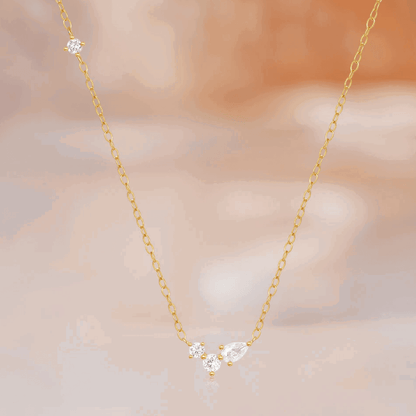 Orlina Delicate Necklace with Three Round and One Pear Cut Cubic Zirconia Stones