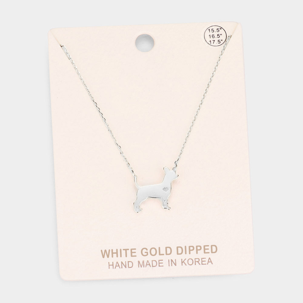 White Gold Dipped French Boston Terrier Dog Heart Pendant Necklace