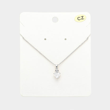 Women's CZ Heart Stone Pendant Necklace