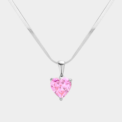 Stainless Steel CZ Heart Pendant Necklace