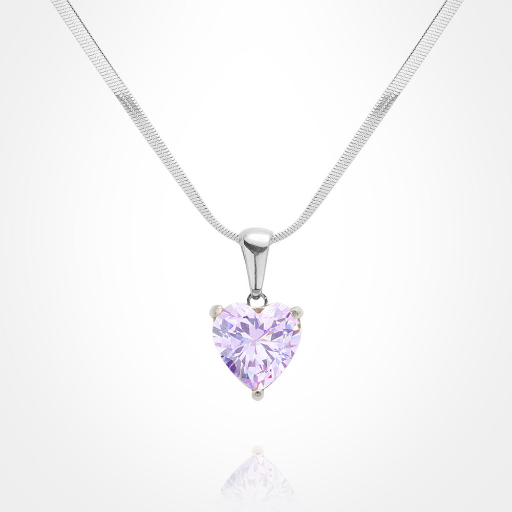Stainless Steel CZ Heart Pendant Necklace
