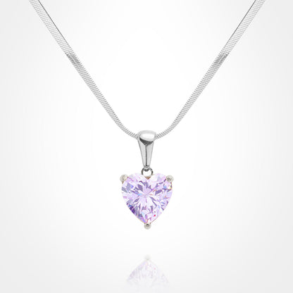 Stainless Steel CZ Heart Pendant Necklace