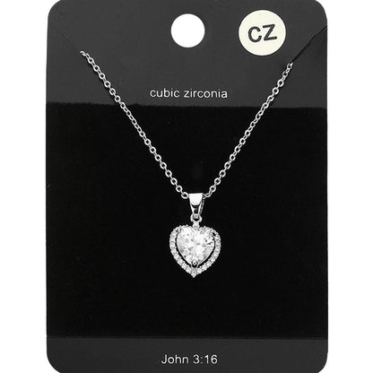 Women's CZ Heart Stone Pendant Necklace