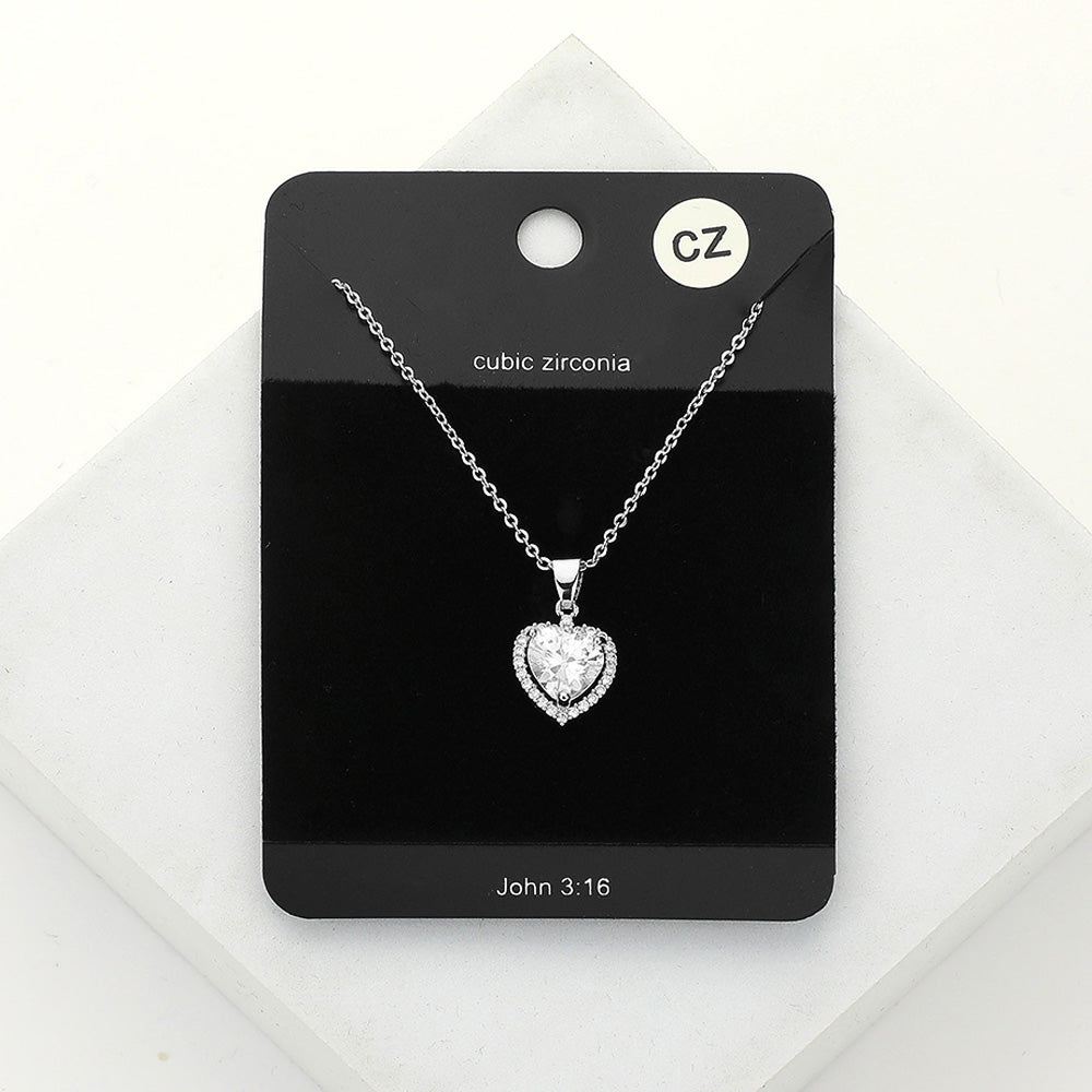 Women's CZ Heart Stone Pendant Necklace