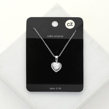 Women's CZ Heart Stone Pendant Necklace