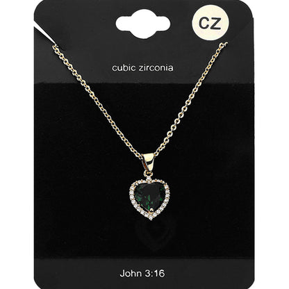 Women's CZ Heart Stone Pendant Necklace