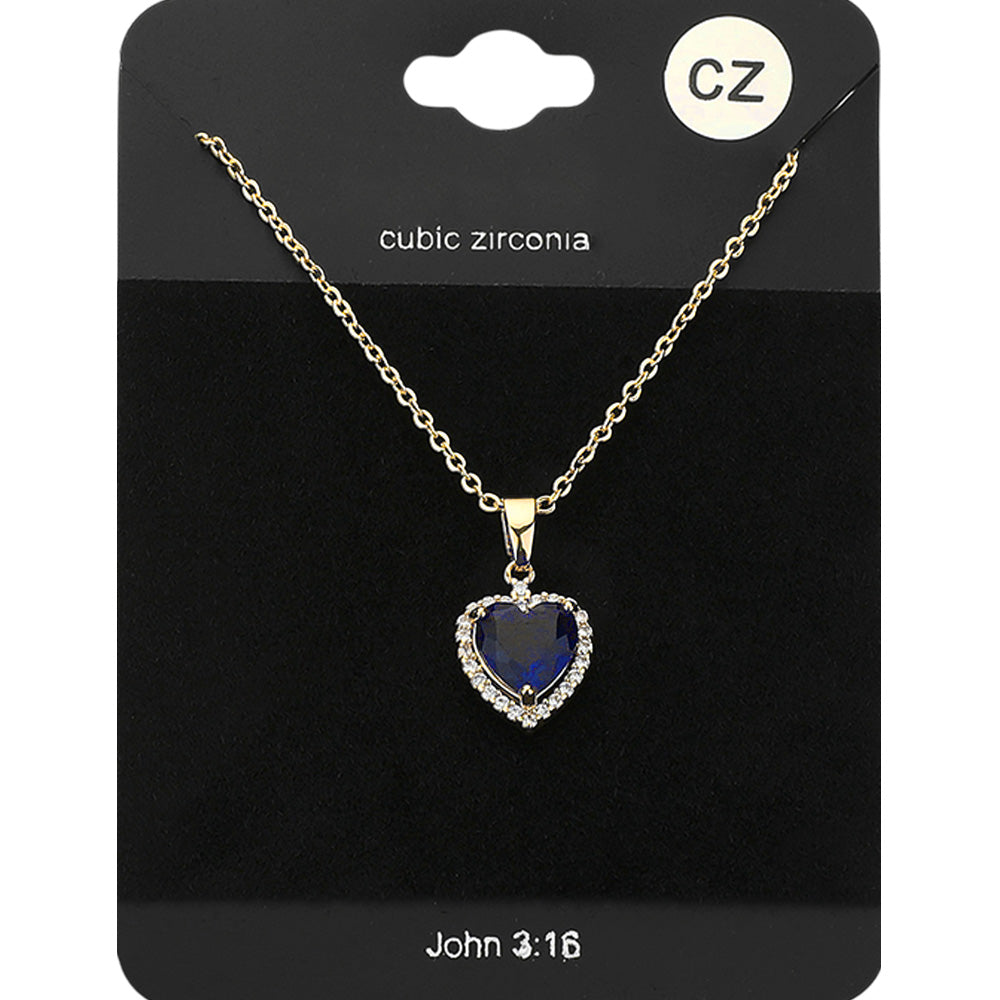 Women's CZ Heart Stone Pendant Necklace