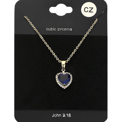 Women's CZ Heart Stone Pendant Necklace