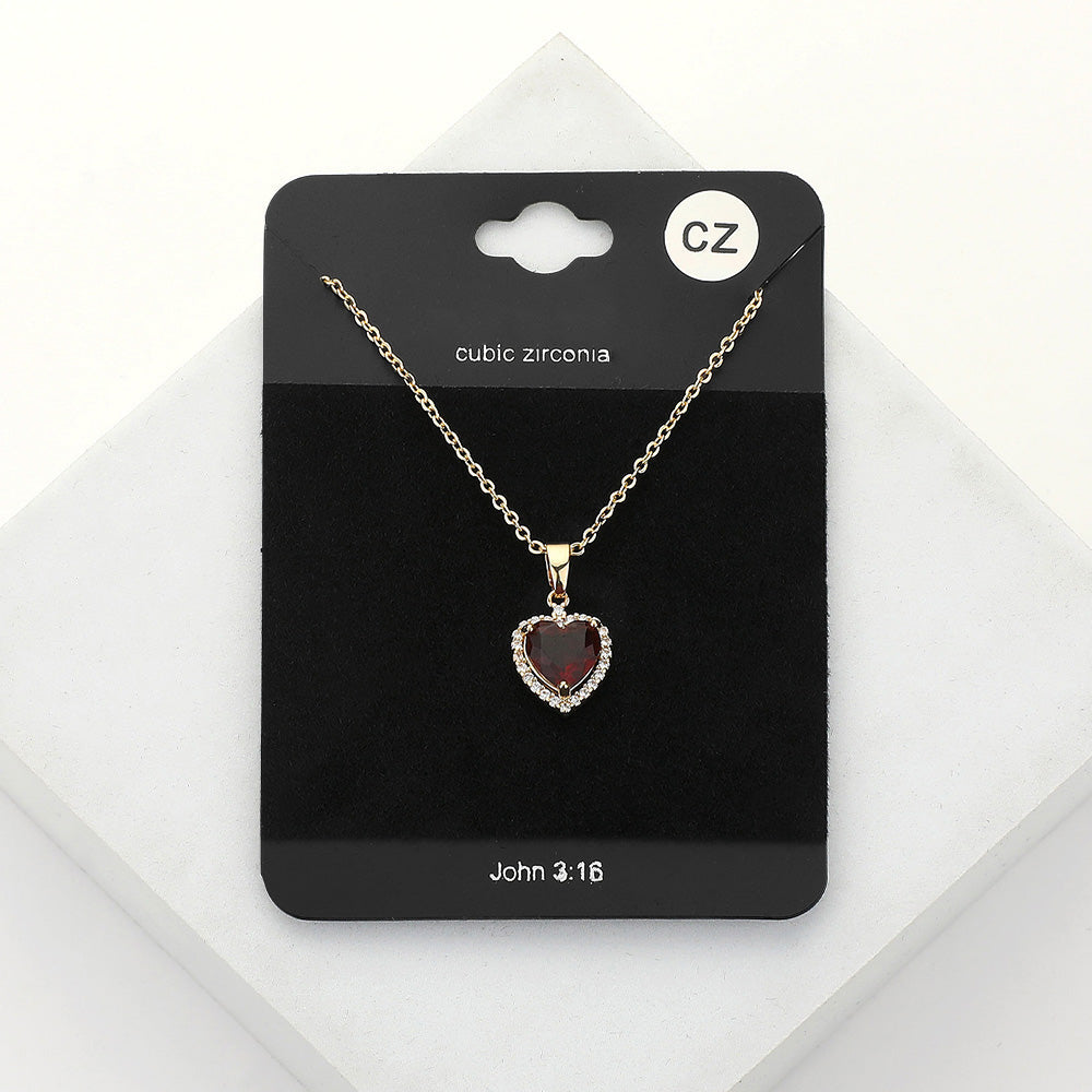 Women's CZ Heart Stone Pendant Necklace