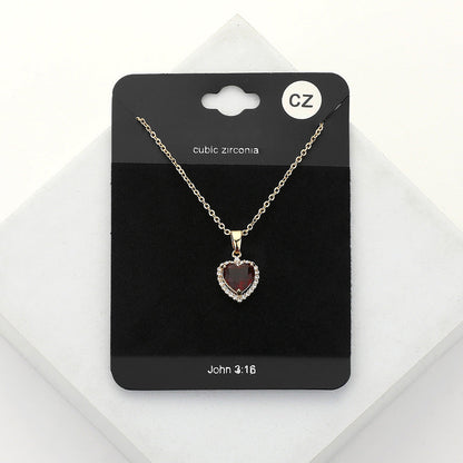 Women's CZ Heart Stone Pendant Necklace