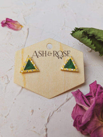Pyramid Gem Stud Earrings