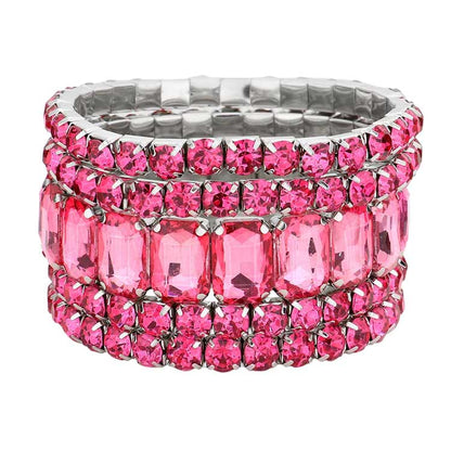 Women's 5Pcs Rectangle Round Stone Stretch Multi Layered Bracelets