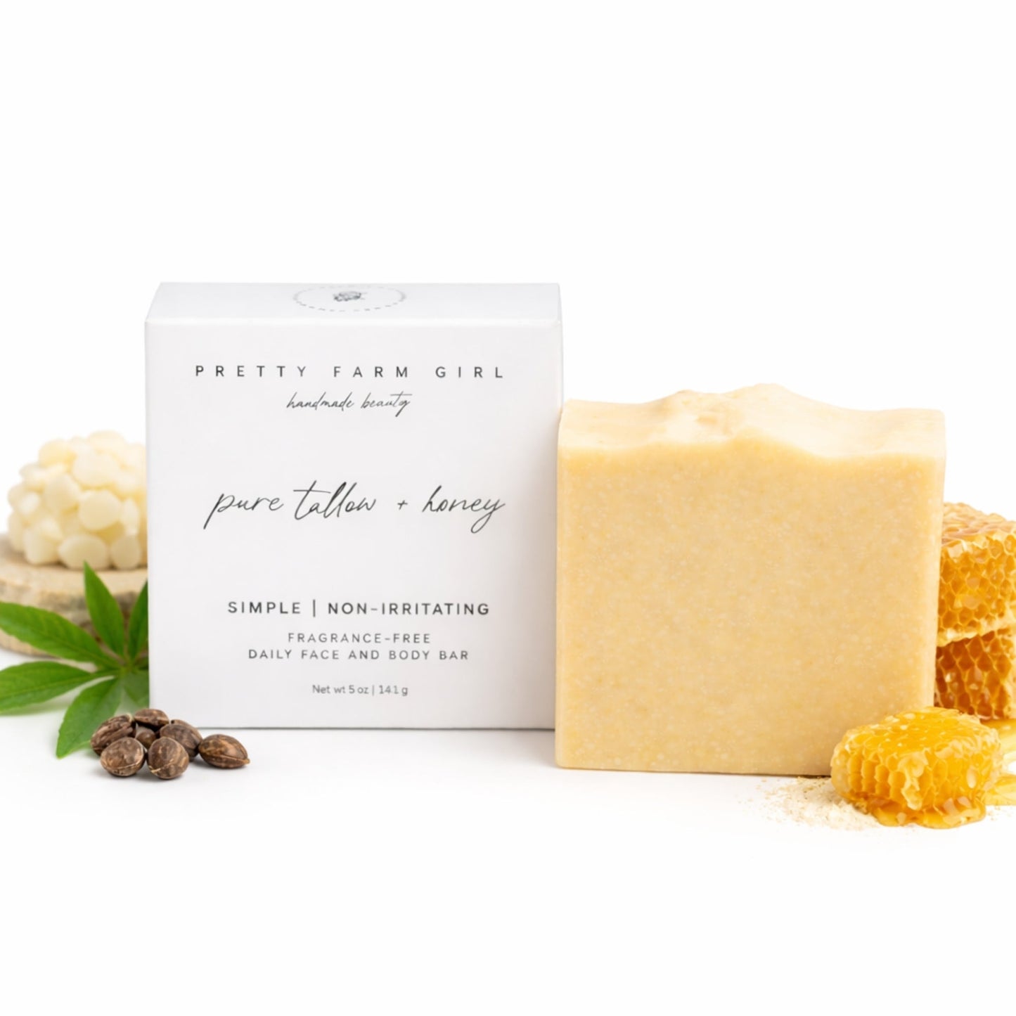 Pure Tallow + Honey Fragrance Free Handmade Tallow and Goat Milk Soap Bar Pretty farm girl