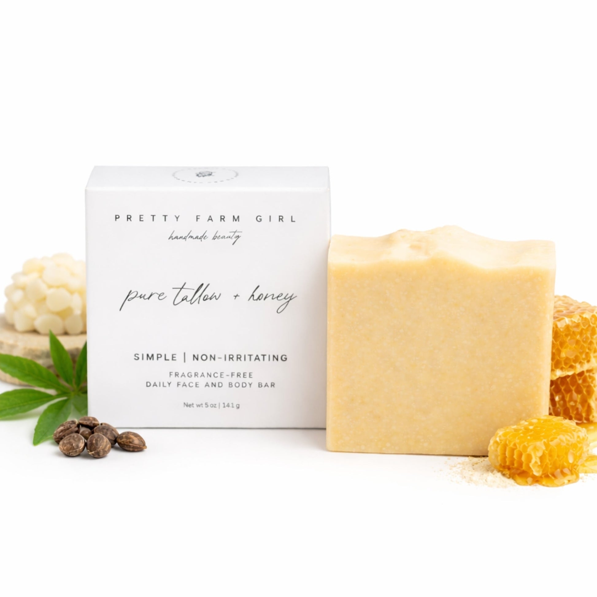 Pure Tallow + Honey Fragrance Free Handmade Tallow and Goat Milk Soap Bar Pretty farm girl