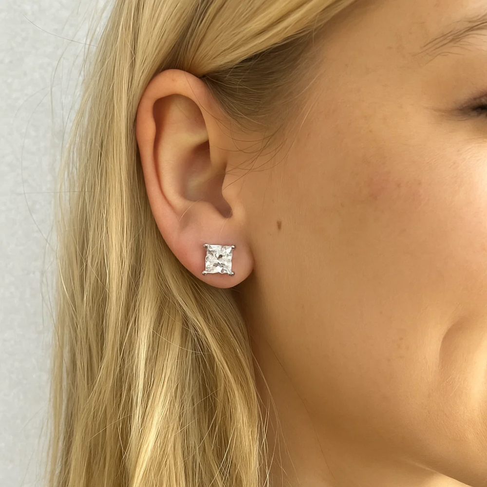 Half Carat Princess Cut Cubic Zirconia Stud Earrings