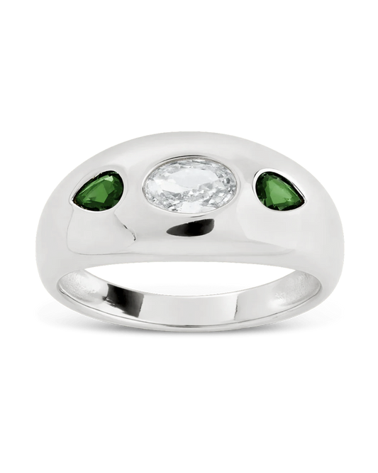 Sterling Silver Triple-Stone Tapered Dome Ring