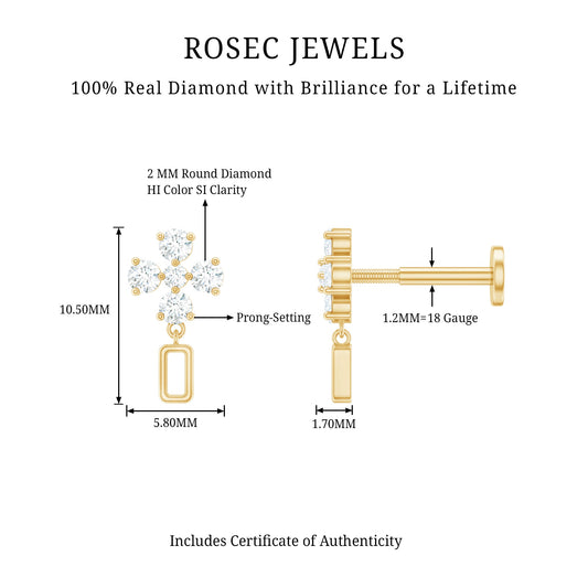 Simple Diamond Drop Earring For Helix Piercing