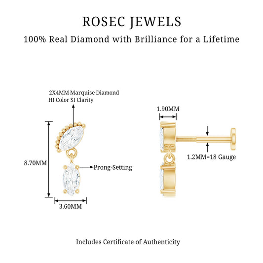 Certified Marquise Diamond Drop Earring For Helix Piercing