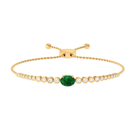 Certified 1.2 Carat Oval Lab Grown Emerald Bolo Bracelet With Diamond
