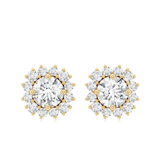 Certified 0.9 Carat Round Lab Grown Diamond Halo Stud Earrings