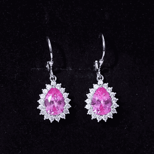 5 Carat Lab Grown Pink Sapphire Drop Earrings In Silver