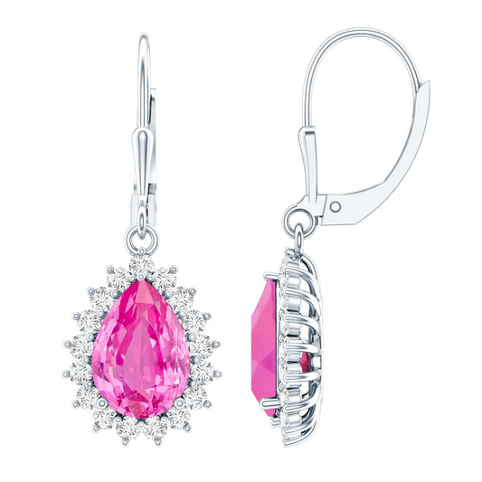 5 Carat Lab Grown Pink Sapphire Drop Earrings In Silver