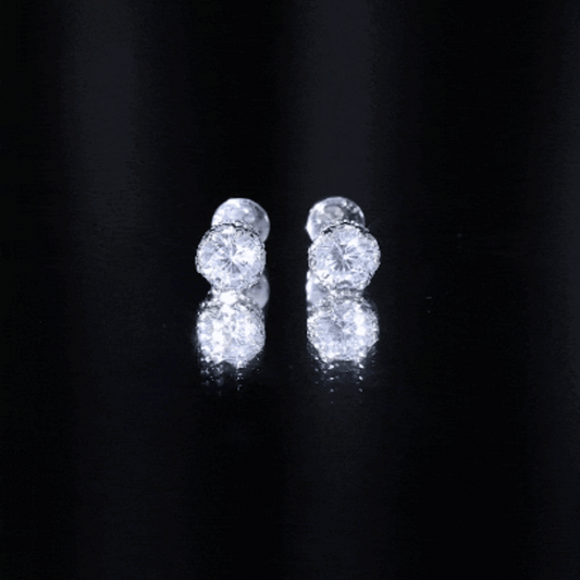 1 Carat Round Cubic Zirconia Crown Stud Earrings In Silver